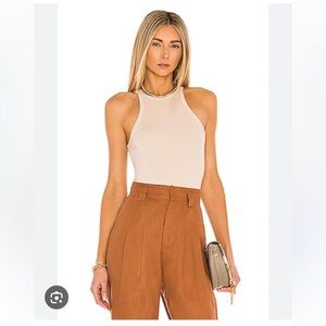 3 for $30 | Agolde Rianne Bodysuit Ribbed Knit Racer Tank Top Latte Beige